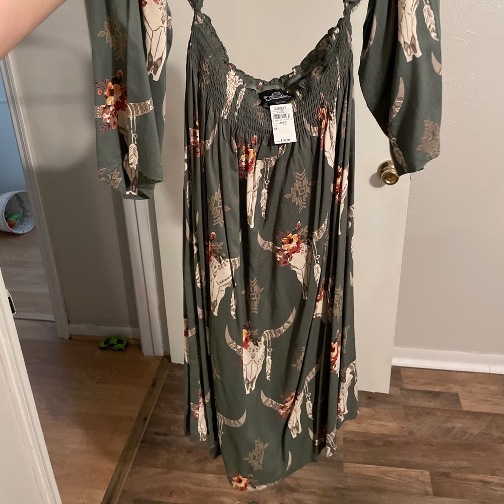 Angie Women’s Olive steer print dress
